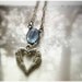 Romantic Necklace, Wings of Love, silver winged gothic open heart, vintage blue czech glass, sterling silver chain