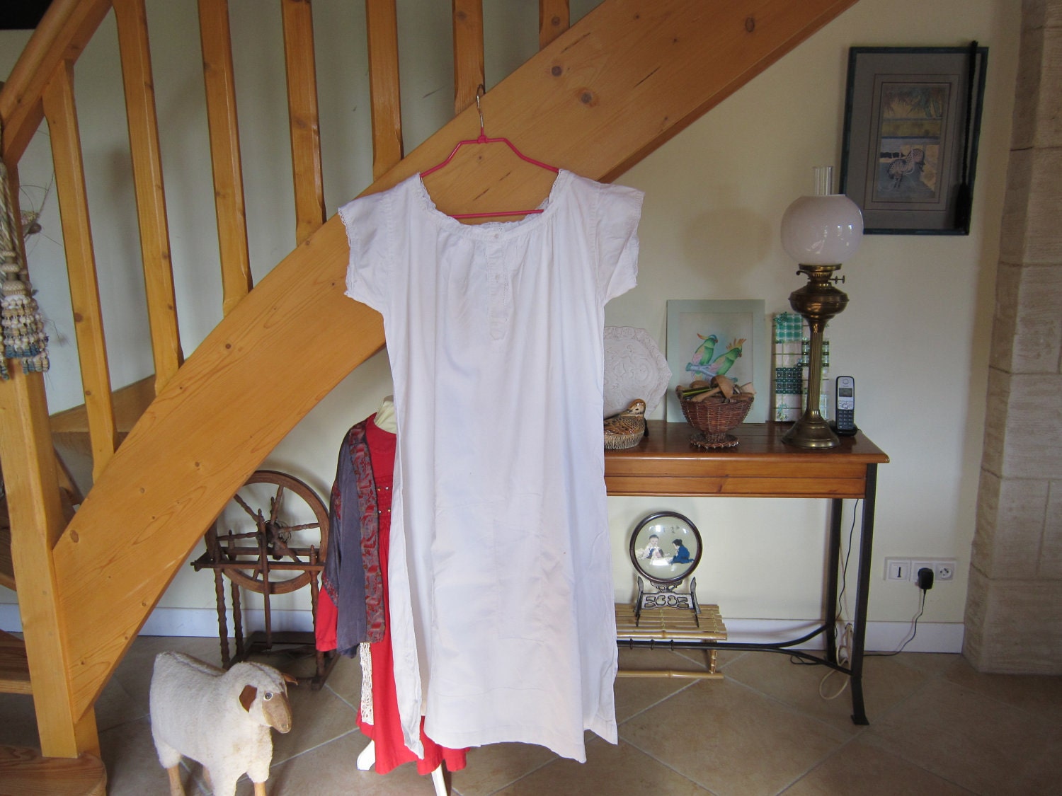 c1950's Handsewn vintage monogram French cotton nightgown use or rework