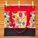 Cotton Tote bag in Bright flowers and Red, Blue accents