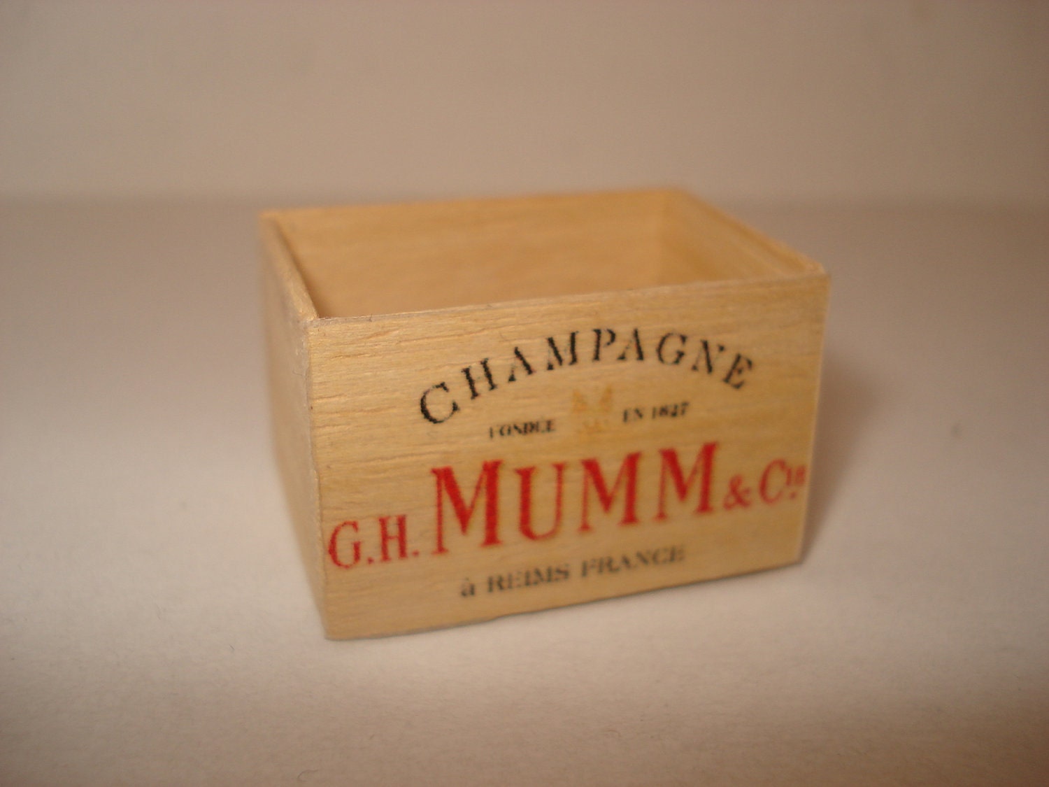 Miniature champagne Mumm wooden crate