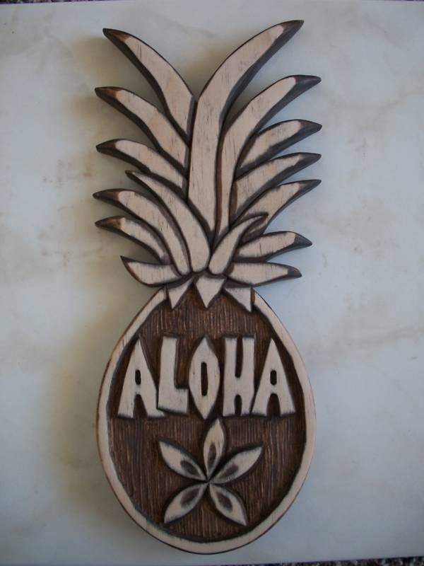 Aloha Hand Carved Wooden Pineapple Luau Party Tiki By Toucanmango 9586