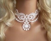 Lotus white lace choker necklace
