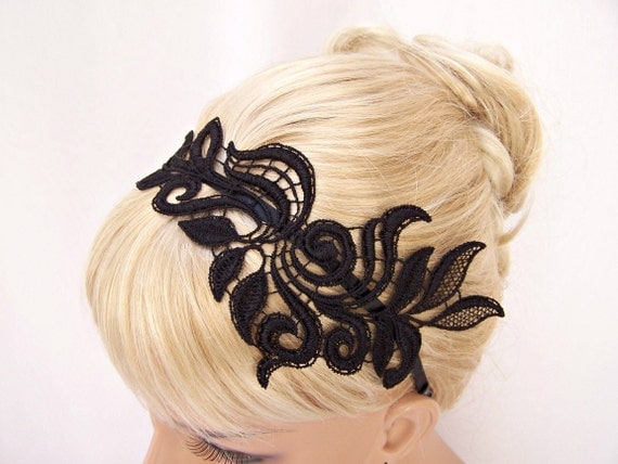 Delphinium black lace headband