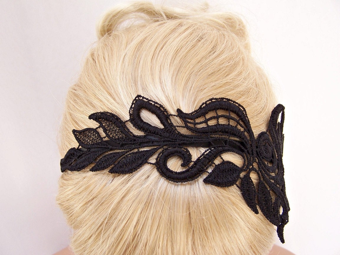 Delphinium black lace headband