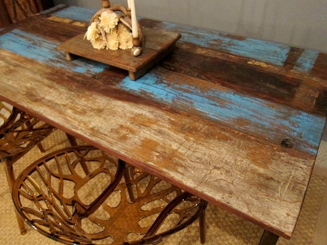 CLEARANCE SALE Blue Rustic Modern Dining Table Reserved for Katherine
