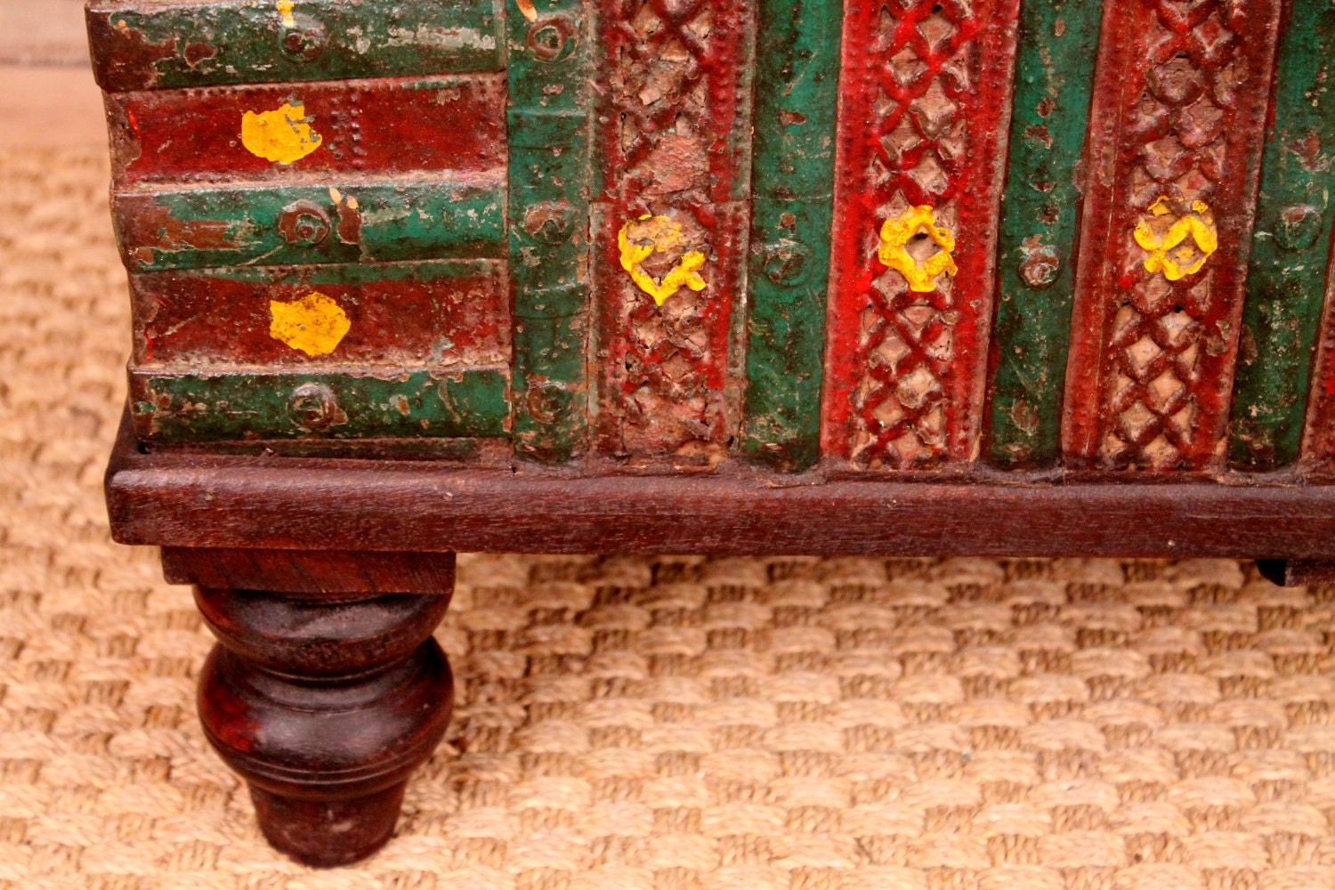 RESERVED for JANE Reclaimed Wood Coffee Table Storage Trunk Rustic Red Green