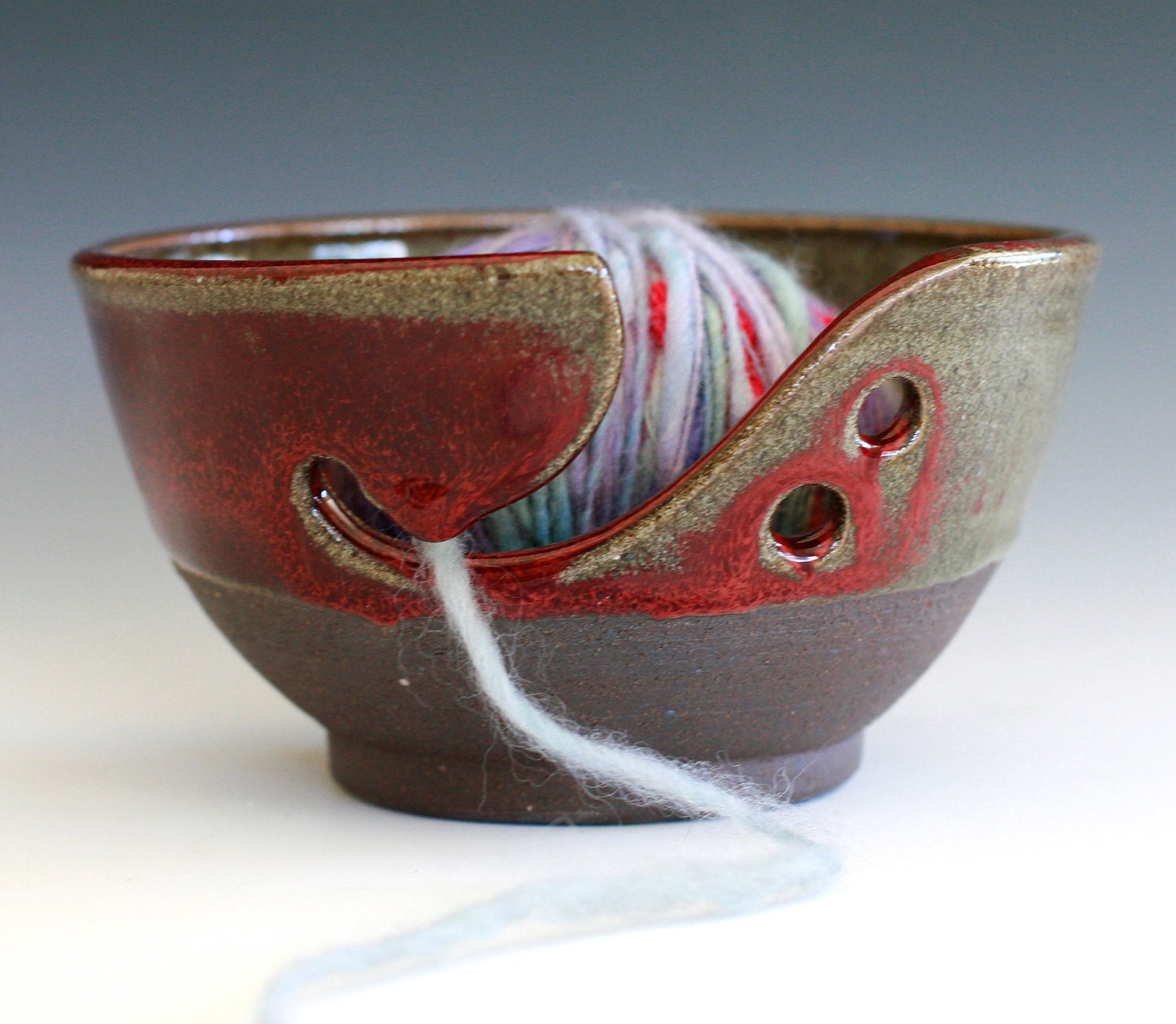 Sale / Yarn Bowl, handmade stoneware pottery,handmade ceramic yarn bowl, 6.75" wide 3.5" tall, READY TO SHIP