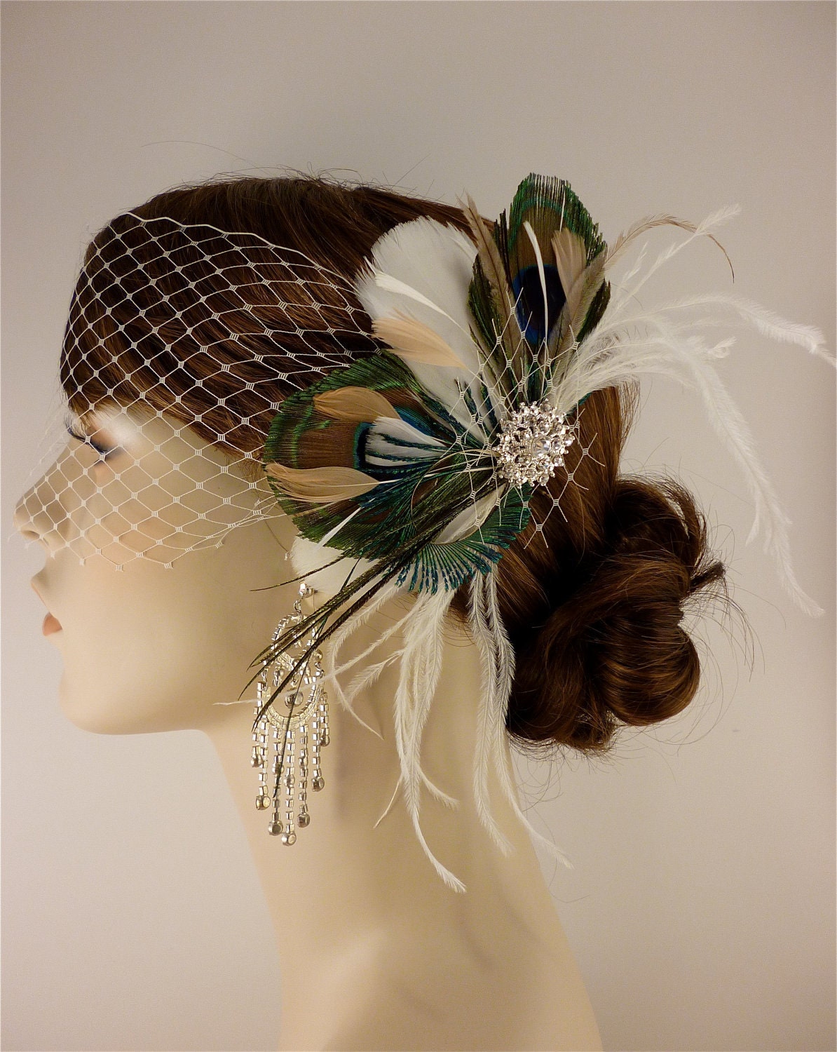 Bridal Feather Fascinator, Bridal Fascinator, Feather Fascinator, Ivory Fascinator, Fascinator, Wedding Veil, Bridal Headpiece, Bridal Veil