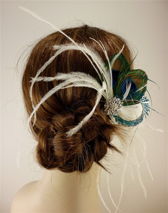 Bridal Feather Fascinator, Bridal Fascinator, Feather Fascinator, Fascinator, Wedding Veil, Bridal Headpiece, Bridal Veil, Peacock