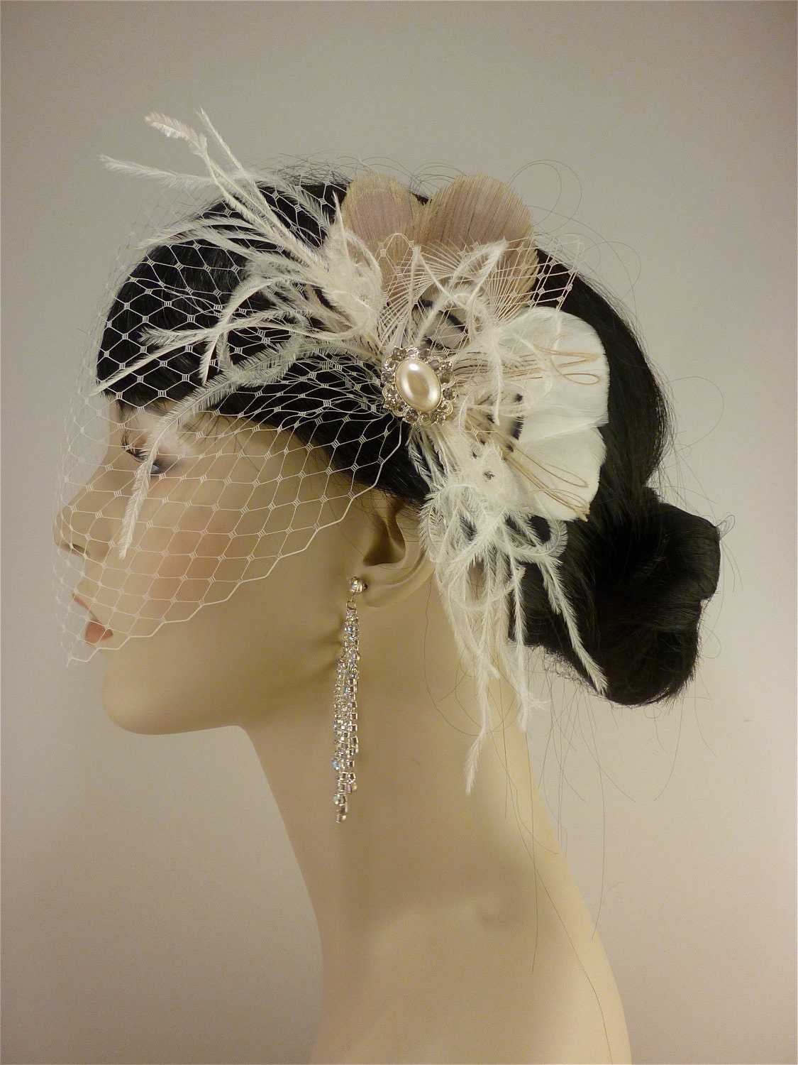 Wedding Hair Accessory, Feather Fascinator, Bridal Fascinator, Bridal Hair accessory, Bridal Veil, Wedding Veil