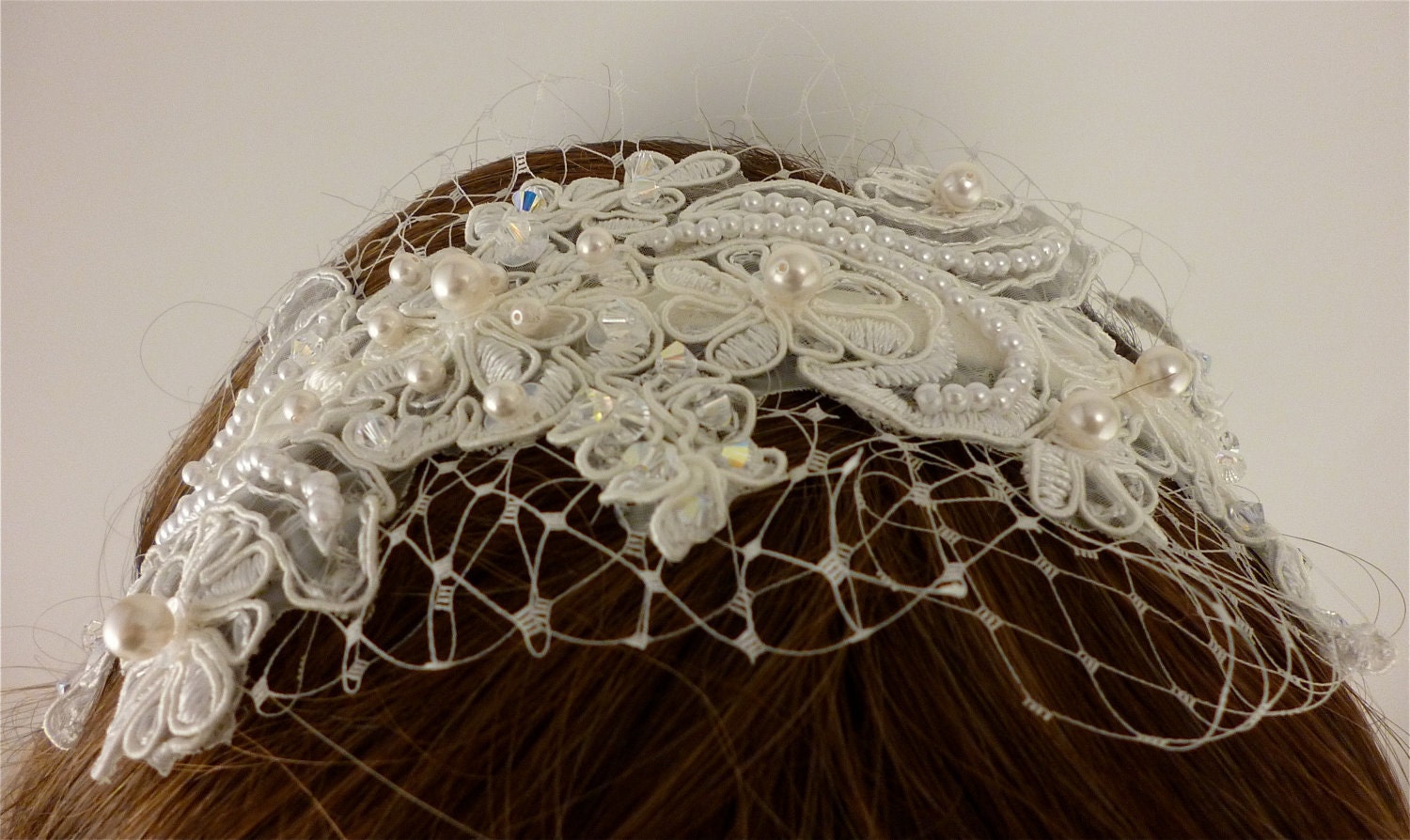 Wedding Headband, Ivory Lace Headband, Bridal Headband, Bridal Accessory, Swarovski Crystals, Swarovski Pearls