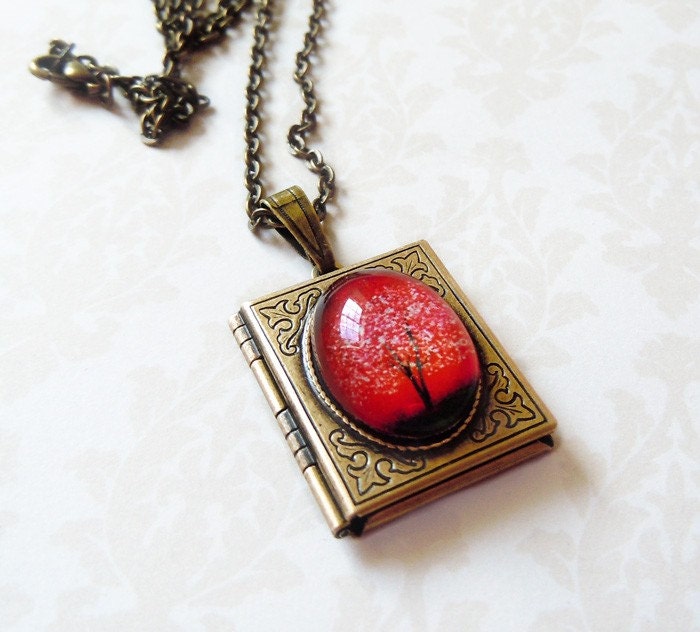 Ruby Sunset -- Small Wearable Art Book Locket