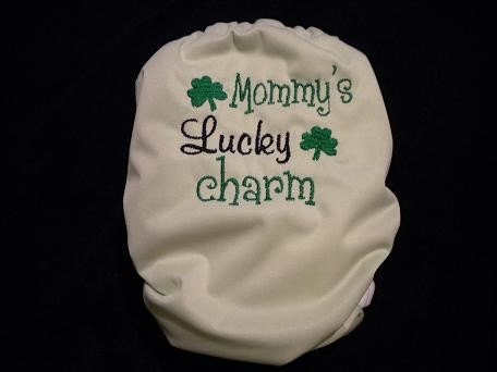 Mommy's Lucky Charm embroidered cloth pocket diaper