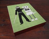 Ninjas and Robots are Friends Wood Block Print