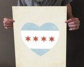 Chicago Flag Heart - 16 x 20 Art Print