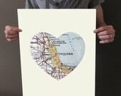Chicago Art City Heart Map - 16x20 Art Print