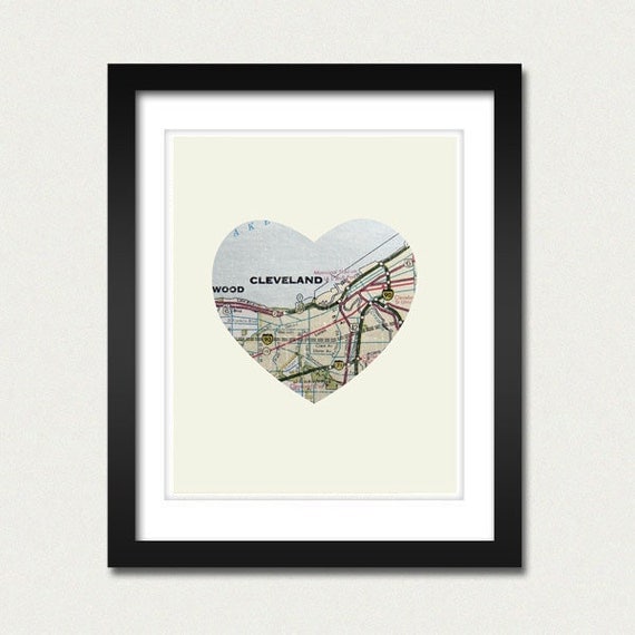 Cleveland Ohio City Heart Map - 8x10 Art Print