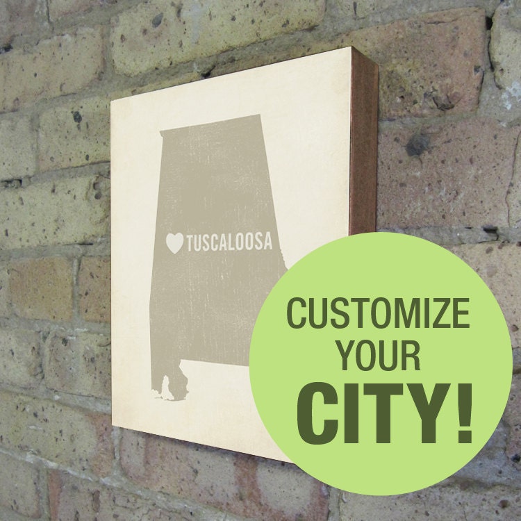 Customized City State Heart - Wood Block Art Print