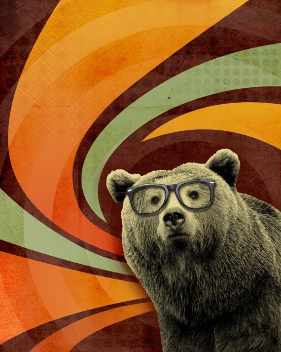 The Book Smart Bear with Glasses 8x10 Art Print - Swirl