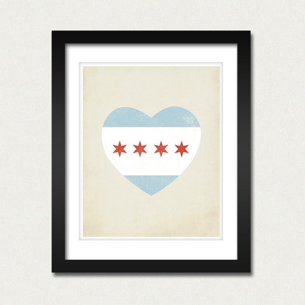 Chicago Flag Heart 8x10 Art Print