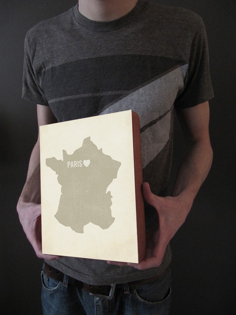 I Love Paris Wood Block Art Print - France City  Heart