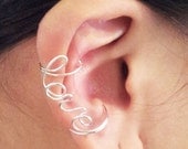 Ear Cuff Silver Love Double Cuff Earcuff Ear Wrap Cartilage