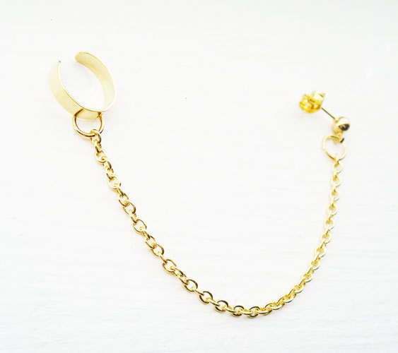 Ear Cuff with Chains Gold Earcuff Ear wrap Stud Cartilage