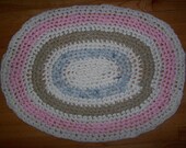 Elegant Pastels Hand Crocheted Rag Rug - Home Decor in Creamy Ivory, Soft Blue, Tan, and Pink