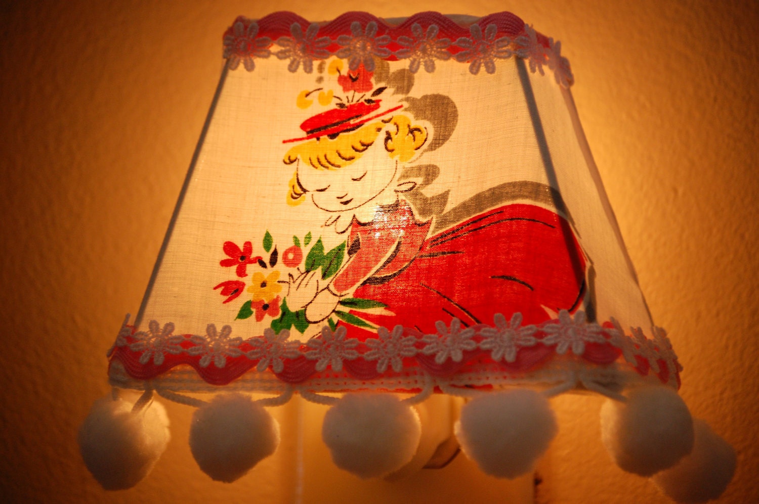 Vintage fabric with little girl picking daisies night light