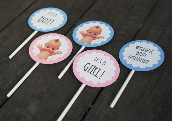Personalized Baby Shower Cupcake Toppers - Set of 12