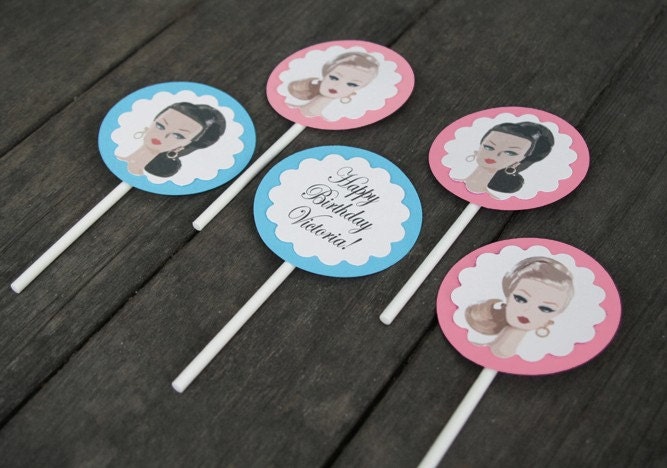 Personalized Barbie Cupcake Toppers - Set of 12