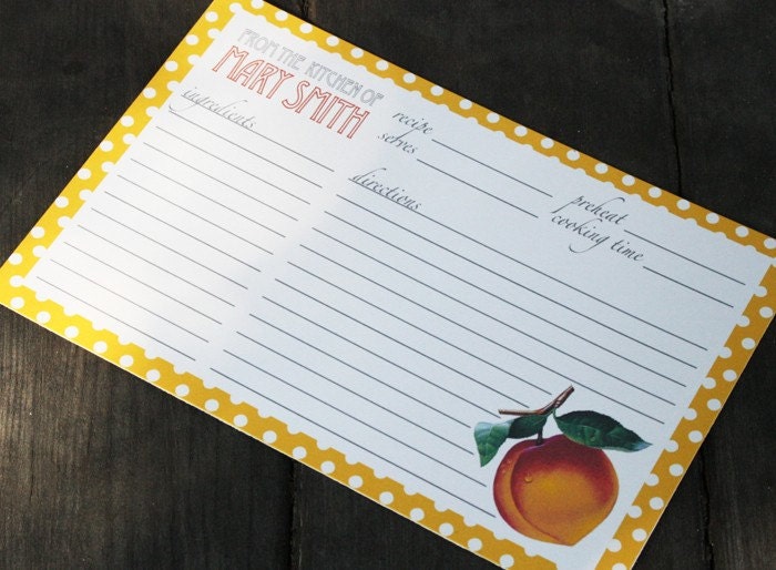 Personalized Peach Recipe Cards -Set of 12