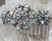 Bridal Hair Accessories,Hair Comb for Wedding,Vintage,Aurora Borealis,Wedding Hair Comb,Wedding Hair Accessories,Hair Comb,Blue Hair Comb