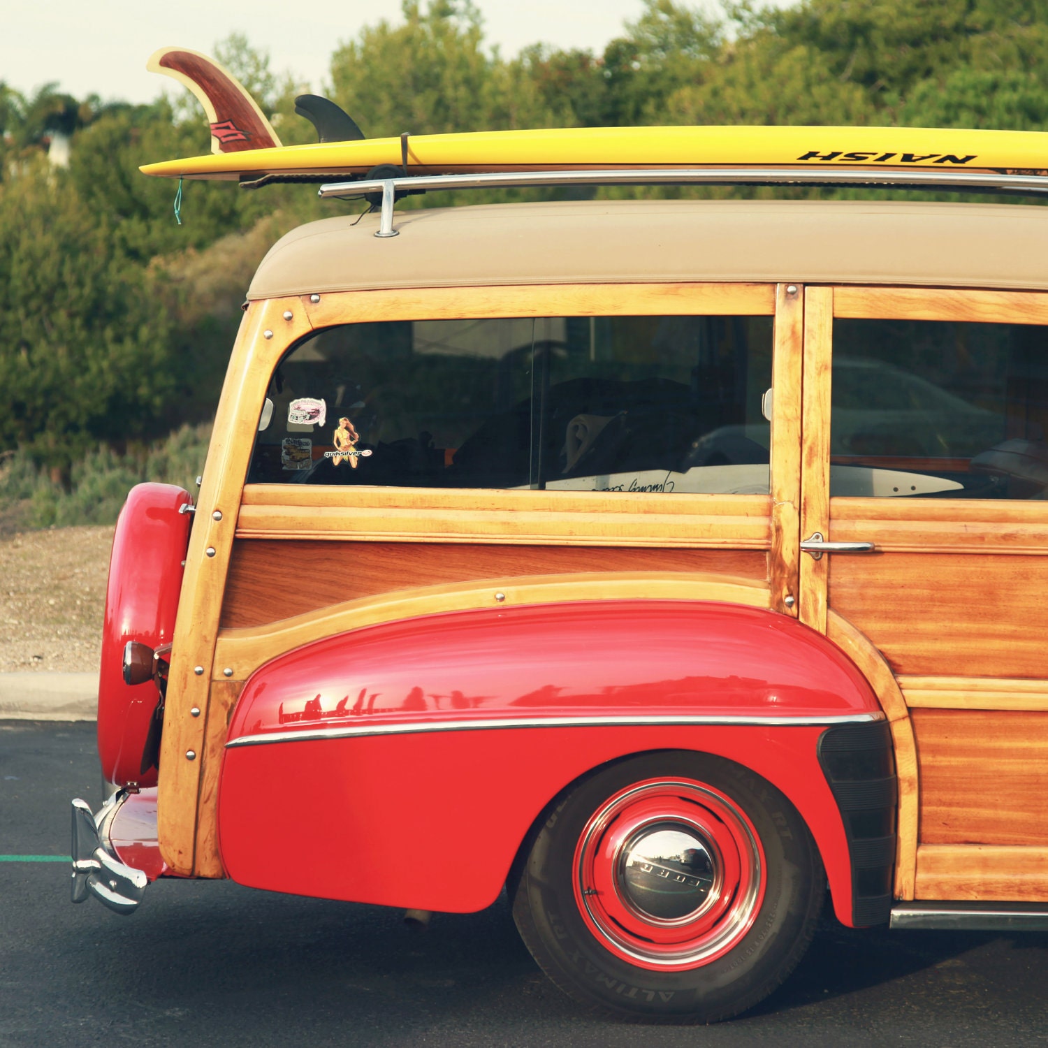 Fine Art Photography, Coastal Home Decor, Beach Photography, Vintage Car Photography, "Surfer Girl", 5x5 Print