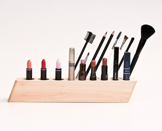 Cosmetic Makeup Organizer Wood Countertop Organizer Brush Holder SCARLETT