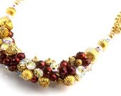 Cranberry Pearl Necklace with Swarovski Crystals Luxury Jewelry for Women