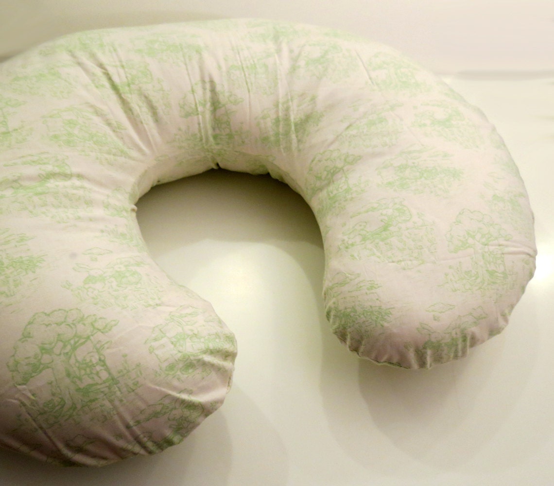 Mint Green Bunny Toile baby Boppy cover or nursing pillow cover