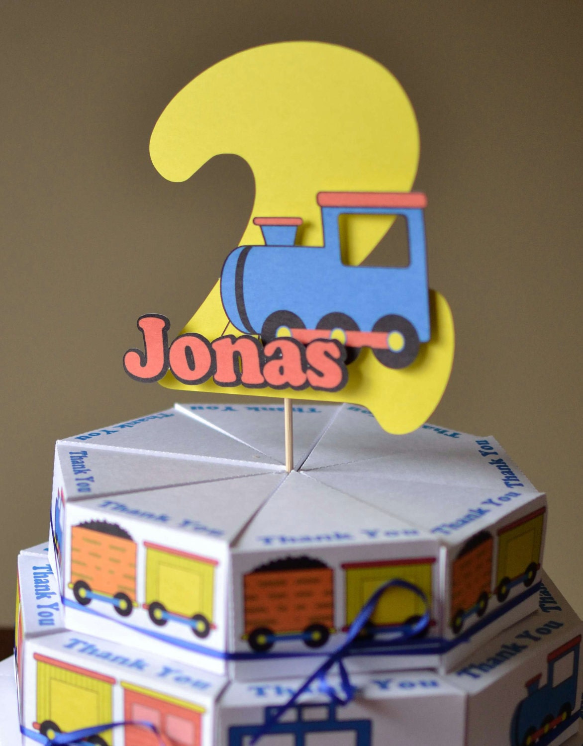 Birthday Train Party Decorations, Thomas the Train, Train Birthday Party Favor Box Cake with 3-D Cake Topper - CUSTOM Name/Age - 24 boxes