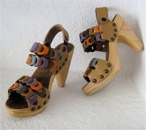 SALE Platform Clog Shoe Orange and Lilac Link by Karen Kell Collection