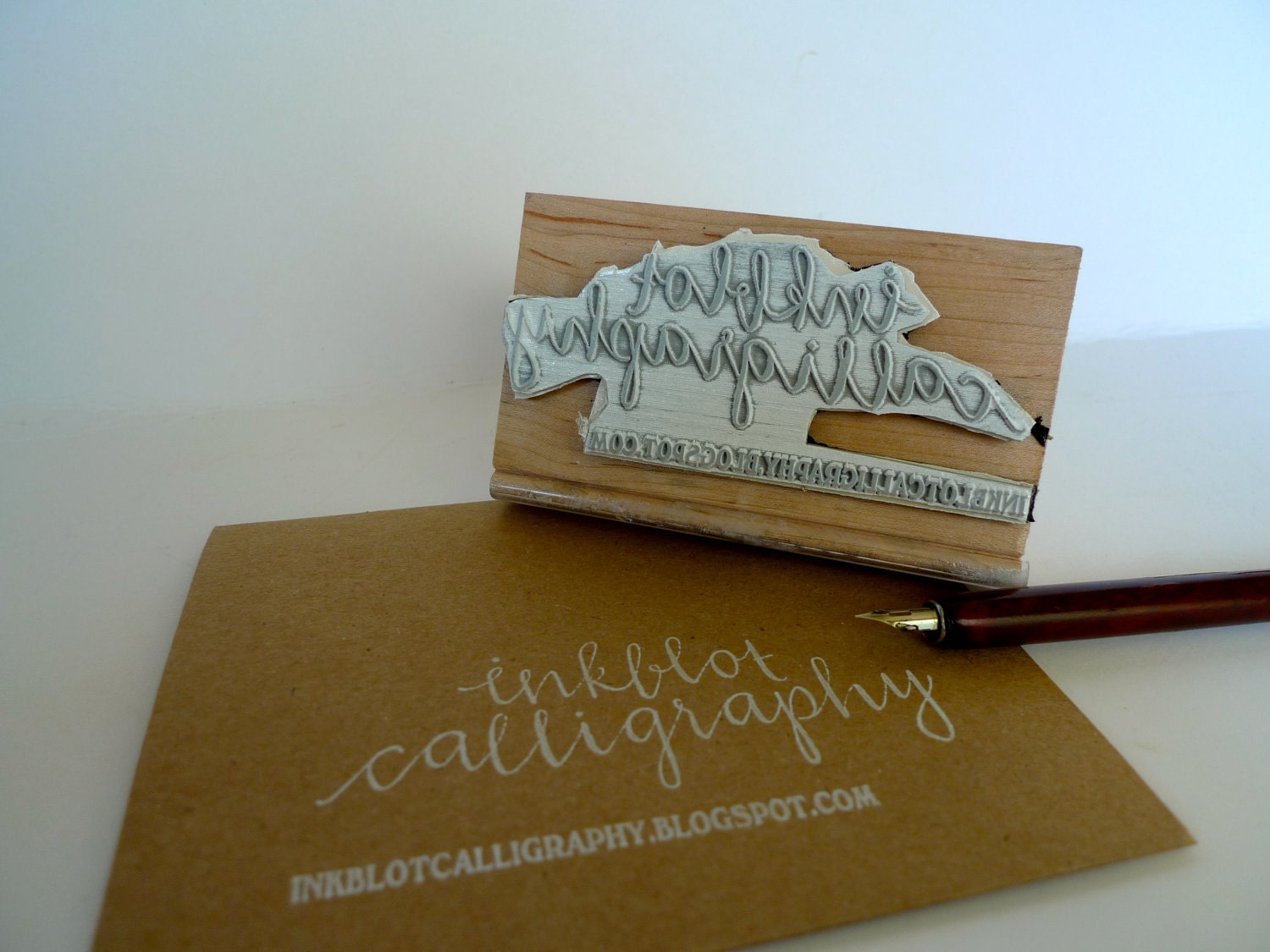 Custom Calligraphy Address Stamp - Wooden handle