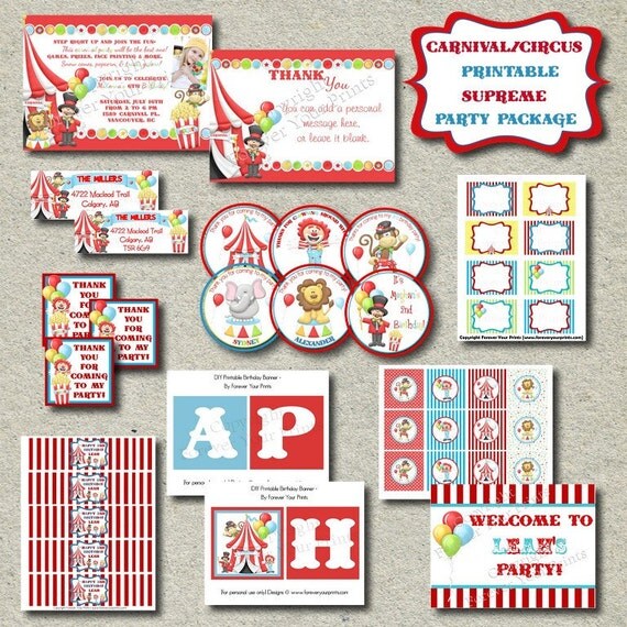 Printable Circus Carnival Party Package - SUPREME PACKAGE Il_570xn