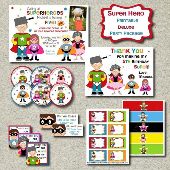 Superhero Birthday Party Package - Party Invite - DELUXE PACKAGE Il_570xn