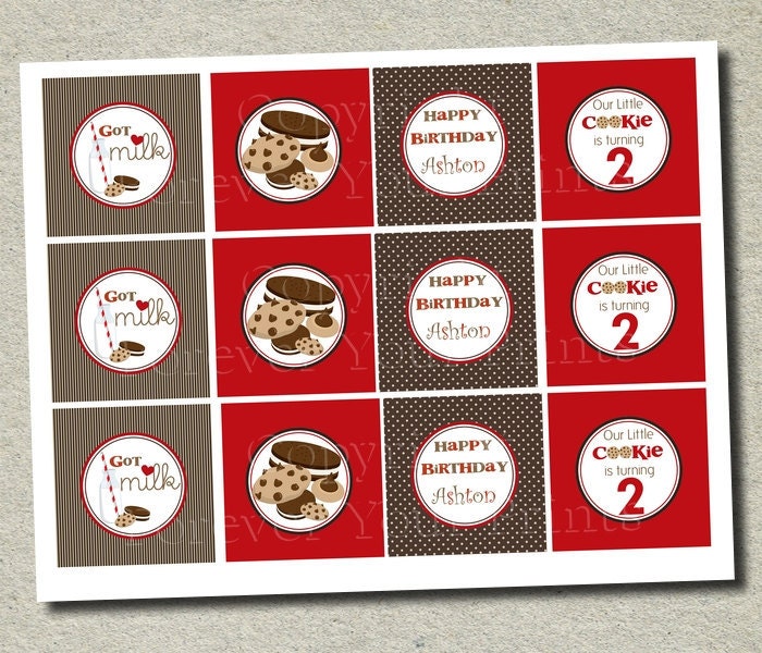 Milk and Cookies Cupcake Toppers - Party Circles - DIY You Print - 4 DESIGNS Il_570xn