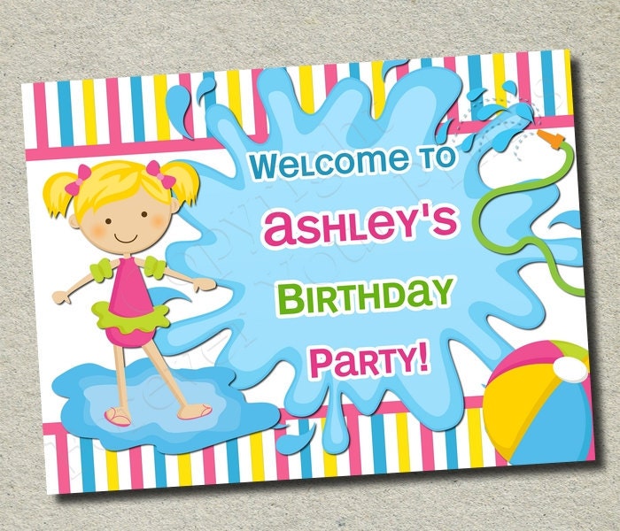 Pool Party Birthday Sign - Digital Party Favors - DIY You Print Il_570xn