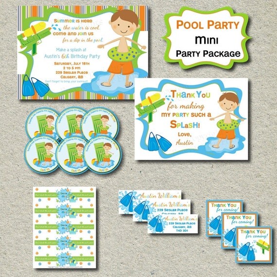 Pool Party Birthday Party Package - Pool Themed Birthday - DIY You Print Il_570xn