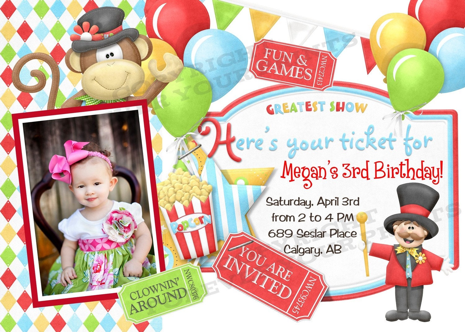 Carnival Birthday Invitation - FREE Thank You Card included