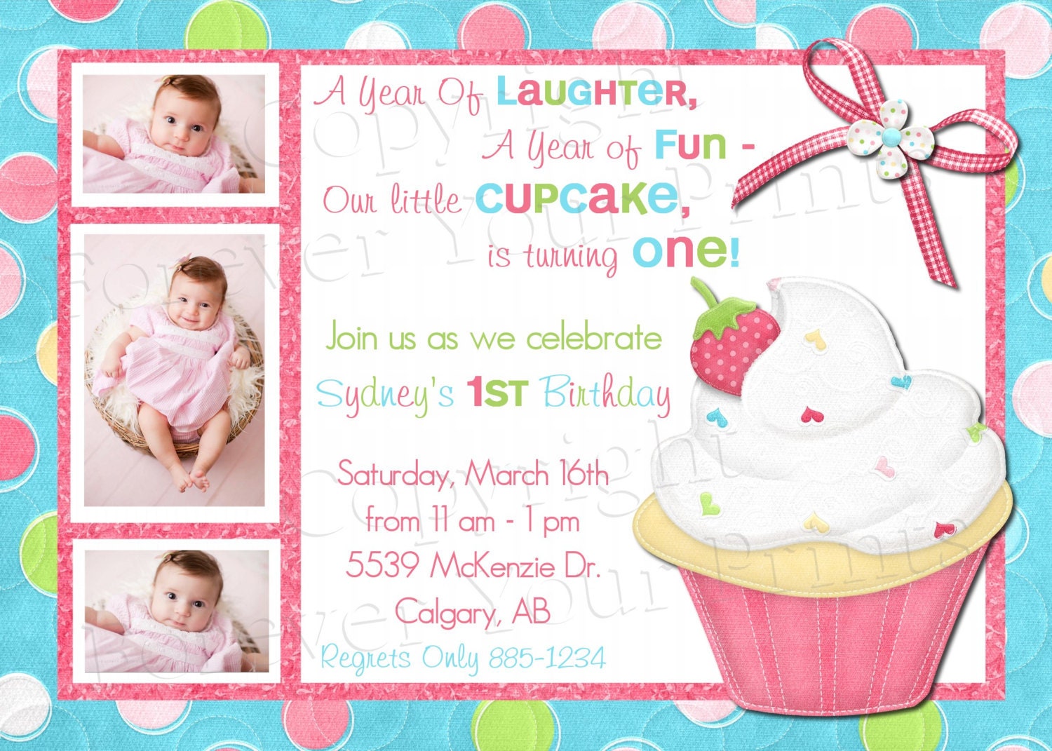 Cupcake Birthday Invitation - FREE Thank You Card included