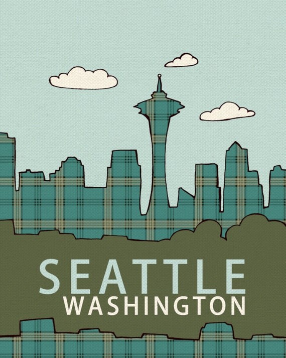 Seattle in Plaid 8x10 / Modern Loft, Nursery Decor, City Skyline Poster, Typography Print, Giclee, Grunge Music, West Coast, 90s Flannel