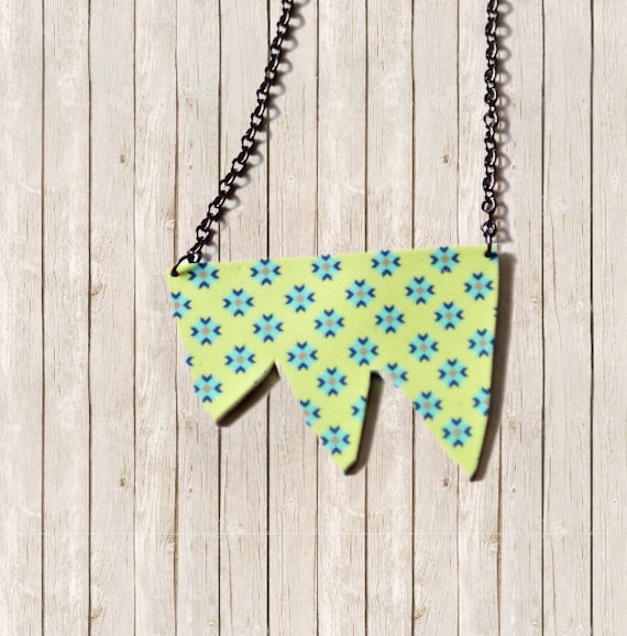 Geometric Statement Bib Jewelry Necklace - One Dog Night Collection - One of a Kind OOAK Tribal Art Pendant Gunmetal Chain
