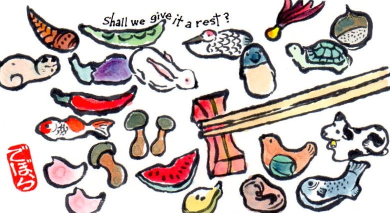 Chopstick Rests Original Watercolor Etegami